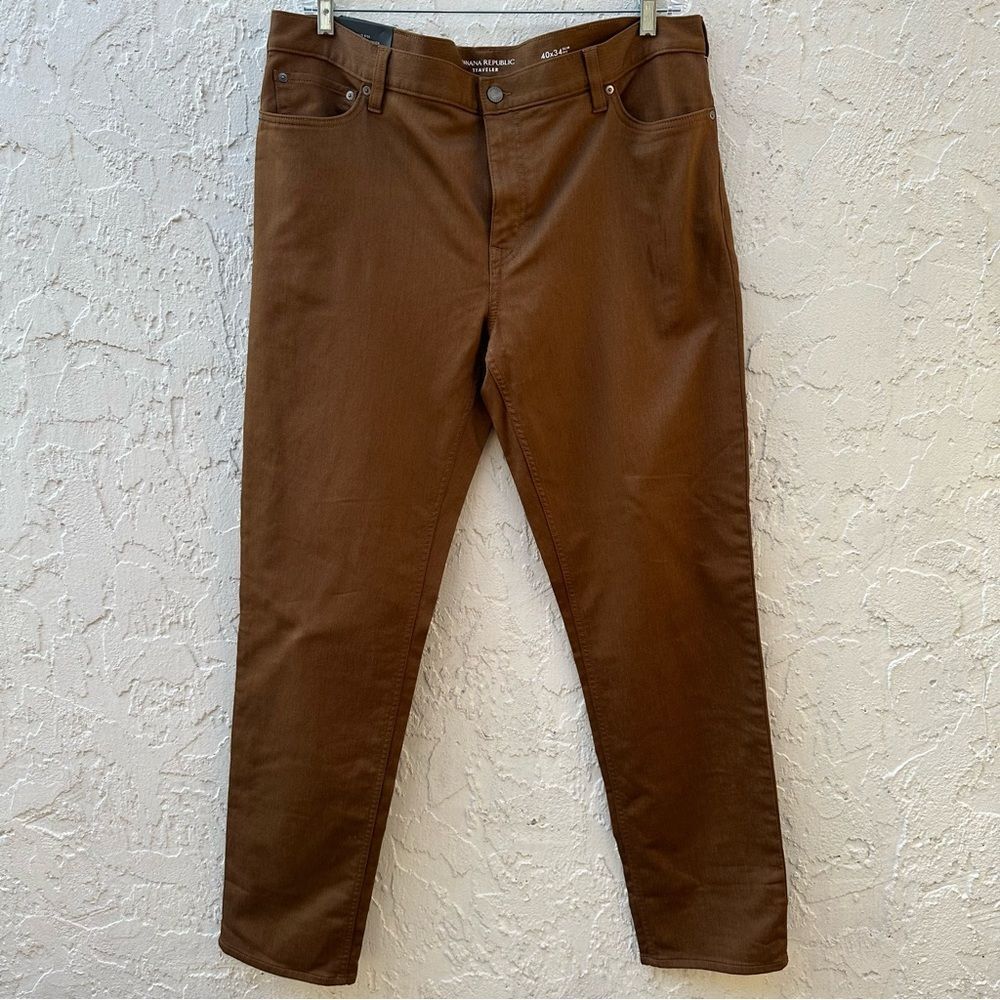 BANANA REPUBLIC Jeans Men 40/34 Traveler Slim Fit Tapered Stretch Brown